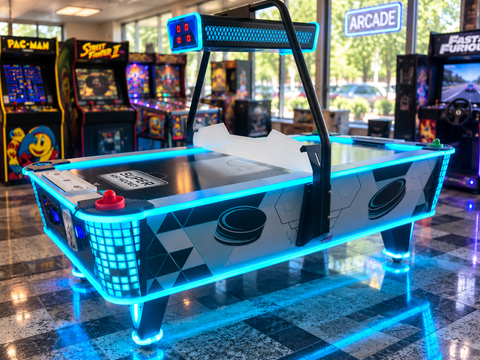 Commercial Coin Operated Super Air Hockey Table with LED Lighting, Electronic Scoring & Ticket Redemption