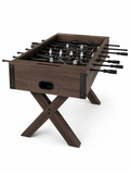 Foosball Table with Modern Brown Wood and X-Leg Design  – Custom Artwork Available