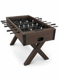 Foosball Table with Modern Brown Wood and X-Leg Design  – Custom Artwork Available