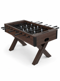 Foosball Table with Modern Brown Wood and X-Leg Design  – Custom Artwork Available