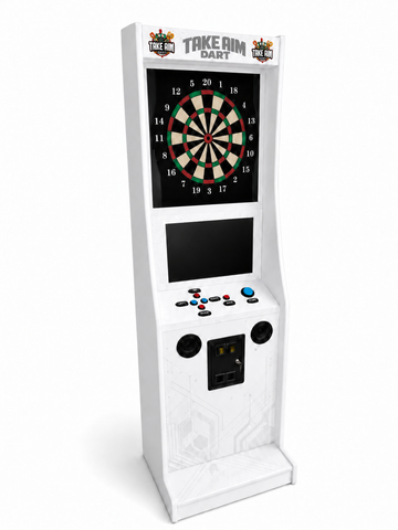 Take Aim White Electronic Dart Machine – Commercial Coin-Operated with Free Play & Online Play Options
