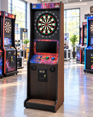 Take Aim Walnut Electronic Dart Machine – Commercial Coin-Operated with Free Play & Online Play Options